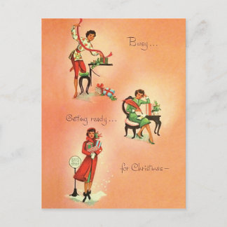 Jonge meid maakt zich klaar voor Kerstmis,  Briefkaart