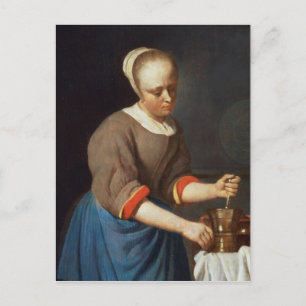 Jonge meid met een stamper en mortier briefkaart