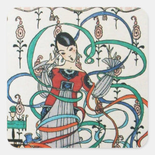 JONGE MEISJE, COLORFUL RIBBON SWIRLS, KUPID Birthd Vierkante Sticker