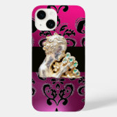JONGE MEISJE MET VLOEREN ZWARTE PINKDAMASKAmethyst Case-Mate iPhone Case (Achterkant)