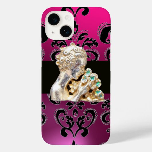 JONGE MEISJE MET VLOEREN ZWARTE PINKDAMASKAmethyst Case-Mate iPhone Case (Achterkant)