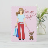 Jonge Meisje & Pup Verjaardag Uitnodiging (Staand voorkant)