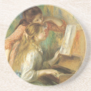Jonge meisjes aan de piano door Pierre Renoir Zandsteen Onderzetter