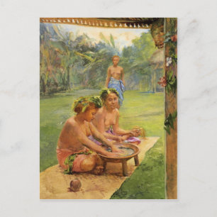 Jonge meisjes die Kava bereiden - Briefkaart