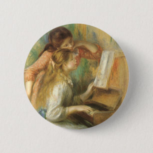 Jonge meisjes in Piano door Pierre Renoir Ronde Button 5,7 Cm