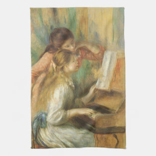 Jonge meisjes in Piano door Pierre Renoir Theedoek