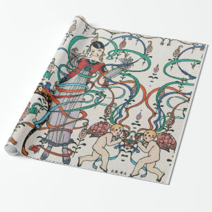 JONGE MEISJES, KLEURSTRIBBEN, KUPID-Valentijnsdag Cadeaupapier