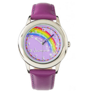 Jonge meisjes paarse regenboognaam wrist watch horloge