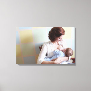 jonge moeder borstvoeding geeft haar baby canvas afdruk