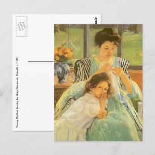 Jonge moeder die naait door Mary Cassatt, Vintage Briefkaart