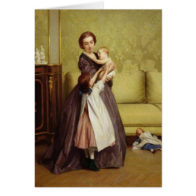 Jonge moeder met haar kinderen in een salon (Voorkant)