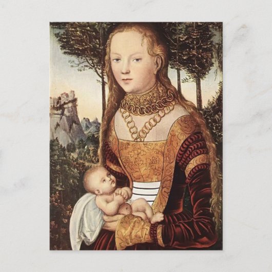 Jonge moeder met kind van Lucas Cranach de Ouder Briefkaart (Voorkant)