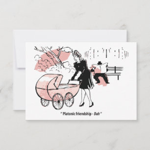 Jonge moeder met kinderwagen, grappig save the date