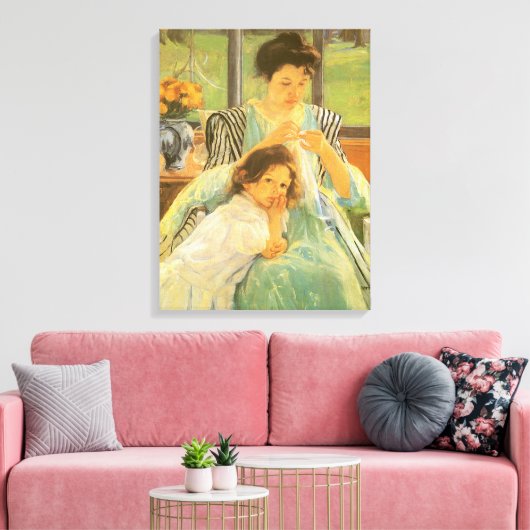 Jonge moeder naai door Mary Cassatt,  kunst Canvas Afdruk (Insitu (Woonkamer))