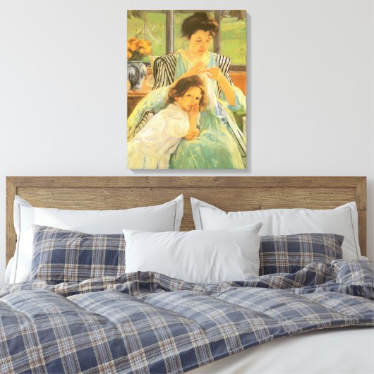 Jonge moeder naai door Mary Cassatt,  kunst Canvas Afdruk (Insitu (Slaapkamer))
