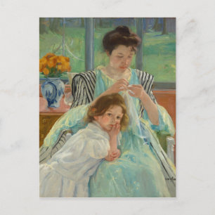 Jonge moeder naaien briefkaart