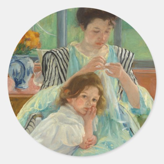 Jonge moeder naaien | Mary Cassatt Ronde Sticker (Voorkant)