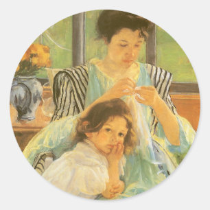 Jonge moeder naaiend door Mary Cassatt Ronde Sticker