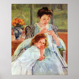 Jonge moeder naait door Mary Stevenson Cassatt Poster