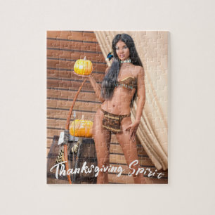 Jonge Native American poseert op houten muur Legpuzzel