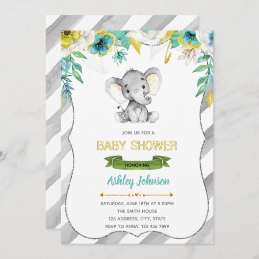 Jonge olifant baby shower-uitnodiging kaart (Voorkant / Achterkant)