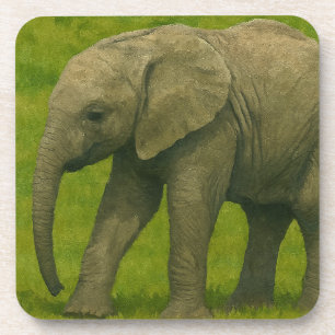 Jonge olifant met voogd in grasreservaat bier onderzetter