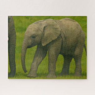 Jonge olifant met voogd in grasreservaat legpuzzel