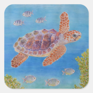Jonge onechte karetschildpad vierkante sticker
