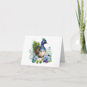 Jonge Peafowl (Peachick, Peacock) Bloemen 2 BLANK Kaart