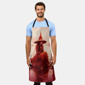 Jonge rode heks zit op kapotte pier schort (Gedragen)