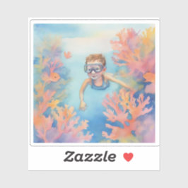 Jonge snorkelaar geniet van het rif sticker