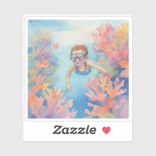 Jonge snorkelaar geniet van het rif sticker (Vel)