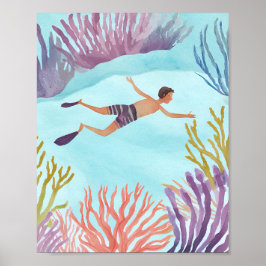 Jonge snorkelaar poster