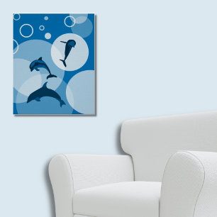 Jonge spelende blauwe golvende dolfijnen poster