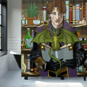Jonge Tovenaar Fantasy Bibliotheek Boeken Draak Douchegordijn