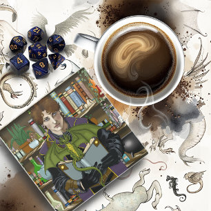 Jonge Tovenaar Fantasy Bibliotheek Boeken Draak Glazen Onderzetter