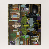 Jonge Tovenaar Fantasy Bibliotheek Boeken Draak Legpuzzel (Verticaal)