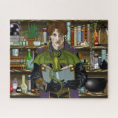Jonge Tovenaar Fantasy Bibliotheek Boeken Draak Legpuzzel (Horizontaal)
