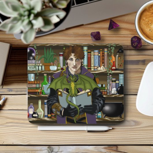 Jonge Tovenaar Fantasy Bibliotheek Boeken Draak Muismat