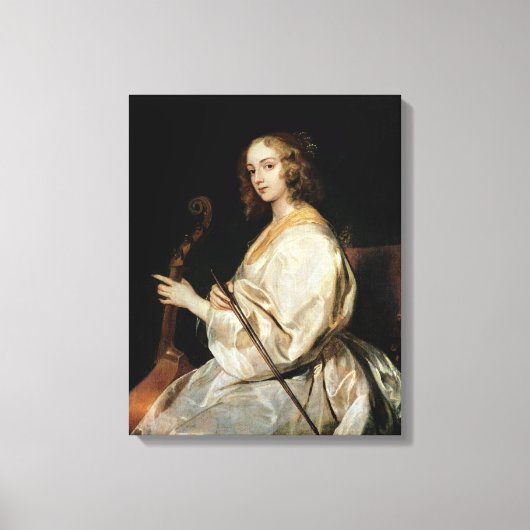 Jonge Vrouw die een Viola da Gamba speelt Canvas Afdruk (Voorkant)