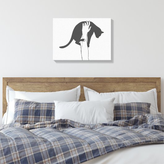 Jonge vrouw die kat tilt - Kies achtergrondkleur Canvas Afdruk (Insitu (Slaapkamer))