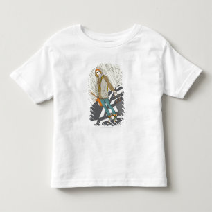Jonge vrouw die op straat staat met bagage kinder shirts