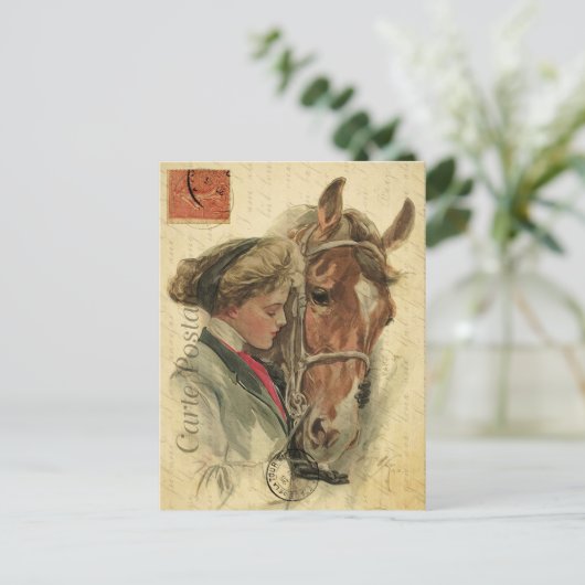  jonge vrouw en paardenbloemen Frans Briefkaart (Staand voorkant)