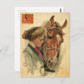 jonge vrouw en paardenbloemen Frans Briefkaart (Voorkant / Achterkant)