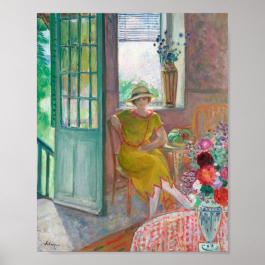 Jonge vrouw in een bloemrijk interieur Henri Lebas Poster (Voorkant)