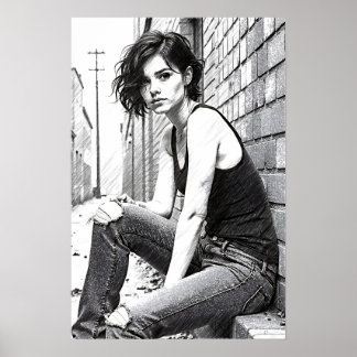 Jonge vrouw in het Westen Poster