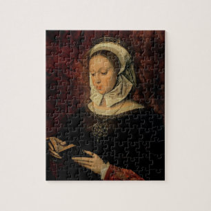 Jonge vrouw Leest een boek van uren (olie op het p Legpuzzel