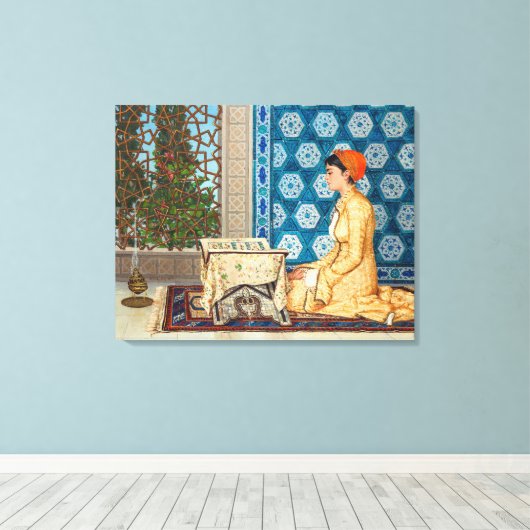 Jonge vrouw leest | Osman Hamdi Bey | Canvas Afdruk (Insitu (Houten vloer))