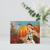  jonge vrouw met een grote pompoenThanksgiving Briefkaart (Staand voorkant)