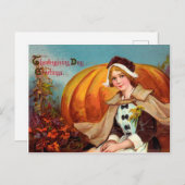  jonge vrouw met een grote pompoenThanksgiving Briefkaart (Voorkant / Achterkant)
